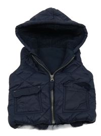 Tmavomodrá prešívaná šušťáková zateplená vesta s kapucňou George