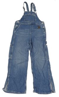 Modré laclové rifle s výšivkami květin H&M