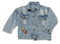 Modrá riflová bunda s prošoupáním a nášivkami