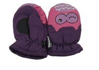 Fialovo-fuchsiové šusťákové zimní palcové funkční rukavice se sovou Topomini