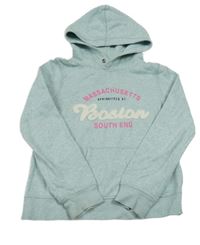 Tyrkysová melírovaná mikina s nápisom a kapucňou H&M