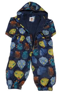 Tmavomodrá šušťáková jarná kombinéza s dinosaurami a kapucňou Tu