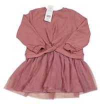 Nové - Vínové teplákovo/tylové šaty F&F