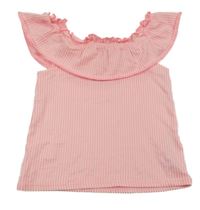 Neónově ružovo-biele pruhované tričko s volánem Kiki&Koko