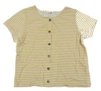 Bielo-horčicové pruhované tričko s gombíkmi C&A