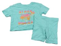 2 set - Svetlomodré crop tričko s nápisem + kraťasy Primark