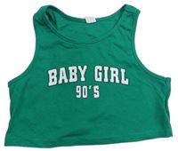 Tmavozelený rebrovaný crop top s nápisom SHEIN