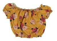 Okrový kvetovaný crop top New Look