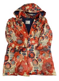 Červeno-smetanovo-černý květovaný zateplený kabátek s kapucí M&S