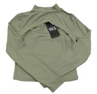 Nové - khaki žebrované crop triko všitým topem New Look