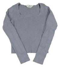 Šedomodrý rebrovaný crop sveter H&M