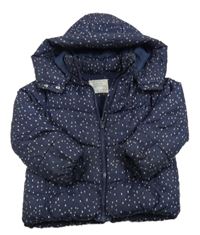 Tmavomodrá puntíkatá šusťáková zimní bunda s kapucí Primark