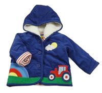 Modrá zateplená menšestrová bunda s traktorom a kapucňou boden