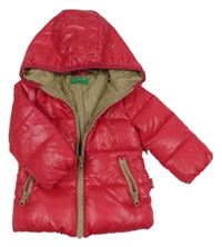 Růžová šusťáková zimní bunda s kapucí Benetton