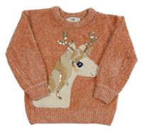 Meruňkový žinylkový svetr s jednorožcem C&A