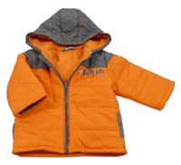 Oranžovo-šedá šusťáková zimní bunda s kapucí Ergee