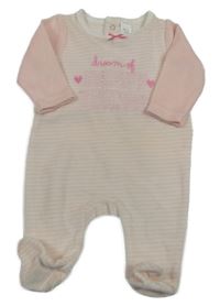 Svetloružový zamatový pruhovaný overal C&A