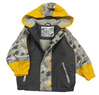 Sivo-žltá vzorovaná nepromokavá jarná bunda s kapucňou Lupilu