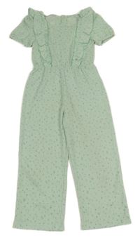 Mintový lehký kalhotový overal s volánky 