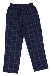 Tmavomodro-béžové kockované chino nohavice