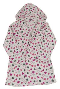 Bielo-ružový chlpatý župan so srdiečkami a kapucňou