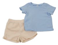 2 set - modré rebrované tričko + smotanové rebrované kraťasy shein