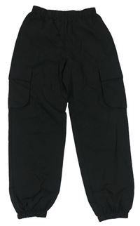 Čierne šušťákové cargo cuff nohavice Shein