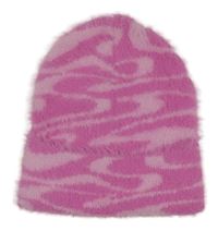 Růžová vzorovaná chlupatá čepice H&M 