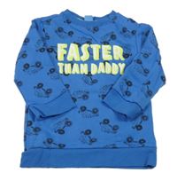 Tmavomodrá mikina s auty a nápisem Dopodopo