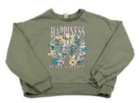 Khaki crop mikina s motýlkem a nápisy Tu