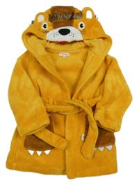 Hořčicovo-hnědý plyšový župan - lev 