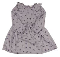 Fialovo-bílé melírované úpletové květované šaty s volánkem 