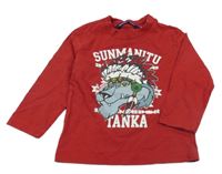 Červené triko s vlkem a nápisy Original Marines