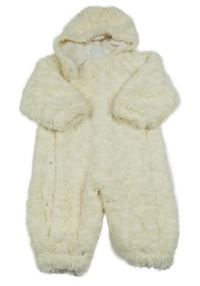 Smetanová kožešinová podšitá kombinéza s kapucí 