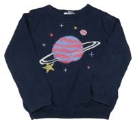 Tmavomodrý svetr s planetou a vesmírem Primark