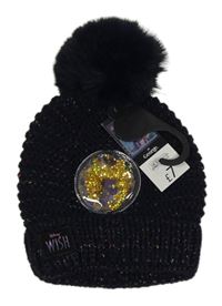 Nové - Tmavomodrá třpytivá čepice s obrázkem s hvězdami a bambulí - Wish George