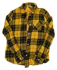 Hořčicovo-černo-vínová kostkovaná halenka H&M