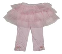 Světlerůžové legíny s tylovou třpytivou sukní a 3D květy 
