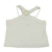 Smotanový rebrovaný crop top s 3D květem Zara