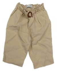 Béžové lehké capri kalhoty s páskem Zara