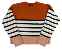 Rezavo-bielo-čierno-ružový crop sveter s pruhmi New Look