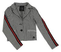 Čierno-bielo-červené kockované crop sako