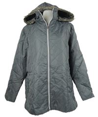 Dámská šedá prošívaná šusťáková zateplená bunda s kapucí 