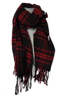 Dámská černo-červená kostkovaná šála s třásněmi 