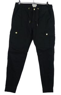 Pánské černé cargo plátěné kalhoty s kapsami Eight2Nine