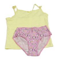 2set- žlutá košilka+ růžové kalhotky s jednorožci