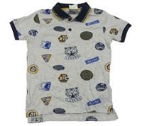 Světlešedé polo tričko s obrázky Primark