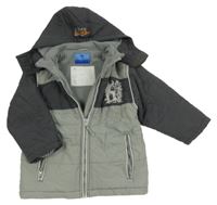 Světlešedo-šedá šusťáková zimní bunda s potiskem a kapucí Tik&Tak