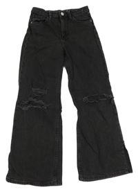 Černé wide leg rifle s prošoupáním 