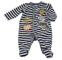 Tmavomodro-biely pruhovaný fleecový overal s Batmanem